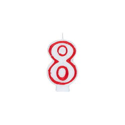 Unique Party 360-8 Birthday Candle Number 8-5.44" Border | 1 Pc, Red/White, 28 x 28 cm