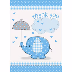 Unique Baby Elephant Thank You Cards 5.5"""" x 4"""" Blue
