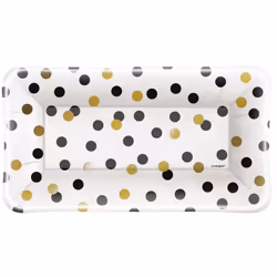 Unique Party 51285, Plate, Rectangular, Paper, Black, Gold, White, Pattern, 8 pc(s)