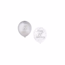 Unique Party 56123 - 12" Pearlised Latex Assorted Happy 25th Anniversary Balloons, Pack of 5