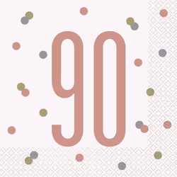 Unique Party 84889 90th Birthday Lunch Paper Napkins - 6.5" x 6.5" | Glittery Rosegold | 16 Pcs, Rose Gold, Age 90
