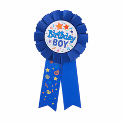 Unique Party 90601, Blue, Birthday, Male, 75 mm, 136 mm, Birthday Boy Award Ribbon