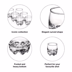 Bormioli Rocco Galassia Shot Glasses - Gift Set Of 6 Drinking Shot Cups With Elegant Curved Shape  Heavy Sham & Interlocking Feet - Short Shooter Tumb