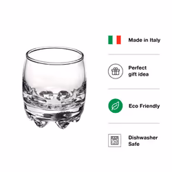 Bormioli Rocco Galassia Shot Glasses - Gift Set Of 6 Drinking Shot Cups With Elegant Curved Shape  Heavy Sham & Interlocking Feet - Short Shooter Tumb
