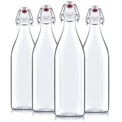 Bormioli Rocco Giara Swing Top Bottles 33  Ounce-4 Pack Round Clear Glass Grolsch Flip Top Bottle With Stopper  for Beverages  Smoothies  Kefir  Beer