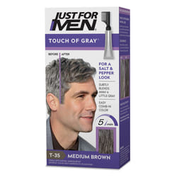 Just For Men Touch of Gray  Mens Hair Color Kit with Comb Applicator for Easy Application  Great for a Salt and Pepper Look - Medium Brown  T-35  Pack