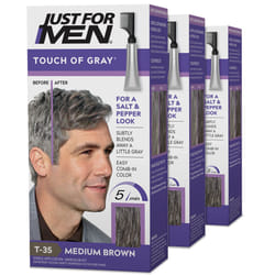 Just For Men Touch of Gray  Mens Hair Color Kit with Comb Applicator for Easy Application  Great for a Salt and Pepper Look - Medium Brown  T-35  Pack