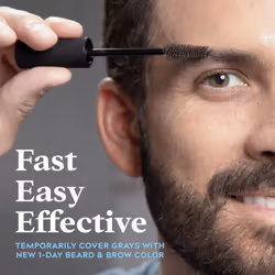 1-Day Beard and Brow Colour Brush, For Instant 1-Step Grey Coverage, Brush-In, Wash-Out, For A Thicker Well-Defined Look, Real Black