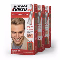 Just For Men Easy Comb-In Color Mens Hair Dye Easy No Mix Application with Comb Applicator - Dark Blond A-15 Pack of 3