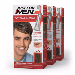 Just For Men Easy Comb-In Color Mens Hair Dye  Easy No Mix Application with Comb Applicator - Medium-Dark Brown  A-40  Pack o ...