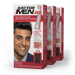Just For Men Easy Comb-In Color Mens Hair Dye  Easy No Mix Application with Comb Applicator - Rich Black  A-65  Pack of 3