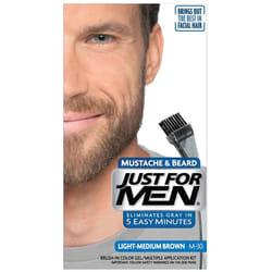 Just For Men Mustache & Beard, Beard Coloring for Gray Hair with Brush Included - Color: Light-Medium Brown, M-30