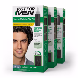 Just For Men Shampoo-In Color (Formerly Original Formula)  Gray Hair Coloring for Men - Darkest Brown  H-50  Pack of 3 (Packa ...