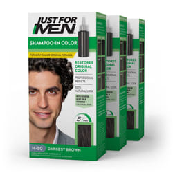 Just For Men Shampoo-In Color (Formerly Original Formula)  Gray Hair Coloring for Men - Darkest Brown  H-50  Pack of 3 (Packaging May Vary)