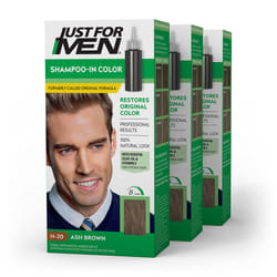 Just For Men Shampoo-In Color Formerly Original Formula  Mens Hair Color with Keratin and Vitamin E for Stronger Hair - Ash Brown  H-20  Pack of 3