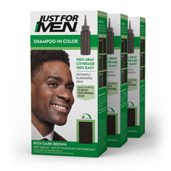 Just For Men Shampoo-In Color (Formerly Original Formula)  Mens Hair Color with Keratin and Vitamin E for Stronger Hair - Rich Dark Brown  H-47  Pack