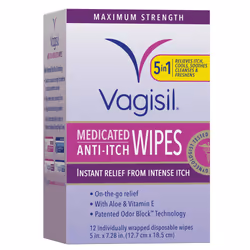 Vagisil Anti-Itch Medicated Feminine Intimate Wipes for Women Maximum Strength Gynecologist Tested 12 Wipes (Pack of 1)