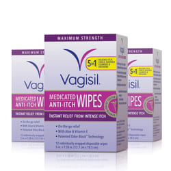 Vagisil Anti-Itch Medicated Feminine Intimate Wipes for Women  Maximum Strength  gynecologist Tested  12 count  Pack of 3 (36 wipes total) (Packaging