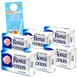 Rosa Venus White Bar Soap Bundle - 6 Pack Rosa Venus Jabon de Bano Blanco 5.3 oz Soap Bars with Door Hanger | Gentle Foaming ...