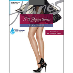 Hanes Women's Control Top Sheer Toe Silk Reflections Panty Hose  Silver Smoke  C/D