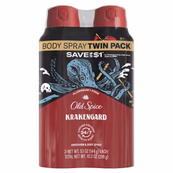 Old Spice Aluminum Free Body Spray for Men Krakengard 5.1 Oz (Pack of 2)