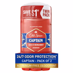 Old Spice Deodorant for Men Aluminum Free 24/7 Odor Protection Captain with Bergamot Scent 3 oz (Pack of 2)