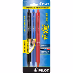 PILOT FriXion Clicker Erasable  Refillable & Retractable Gel Ink Pens  Fine Point  Black/Blue/Red Inks  3-Pack (31467)