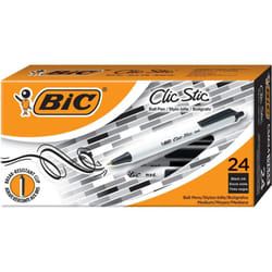 BIC Clic Stic Fashion Retractable Ball Point Pen  Black  24 Pack - 1 mm Pen Point Size - Retractable - Black - 24 Pack