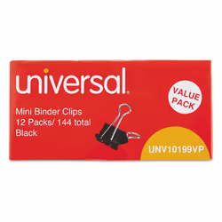 Universal UNV10199VP Binder Clips in Zip-Seal Bag - Mini Black/Silver (144/Pack)