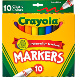Crayola 587722 Non-Washable Markers  Broad Point  Classic Colors  10/Set