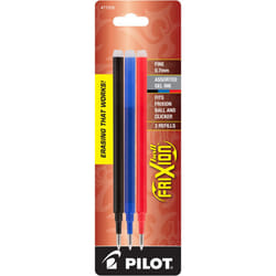 Pilot  FriXion Ball Gel Ink Refills for Erasable Pens  Fine Point 0.7 mm  Pack of 3  Black  Blue & Red