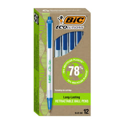 BIC Ecolutions Clic Stic Blue Ballpoint Pens  Medium Point (1.0mm)  12-Count Pack  Retractable Ball Point Pens Made from 78% Recycled Plastic
