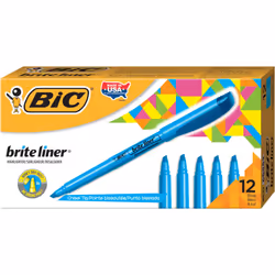 BIC Brite Liner Highlighters  Chisel Tip  12-Count Pack of Blue Highlighters  Ideal Highlighter Set for Organizing and Colori ...
