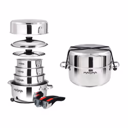 Magma Products  A10360LIND  10 Piece Gourmet Nesting Stainless Steel Cookware Set  Induction Cooktops  Silver