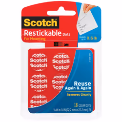 Scotch Restickable Dots 7/8-in 18 Count Clear Double-Sided Mounting Pre-Cut Dots Remove Cleanly Mount Objects on Stainle ...