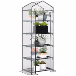Outsunny 5 Tier Mini Greenhouse Grow House w/ Roll Up Door, Green