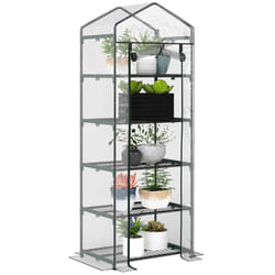 Outsunny 5 Tier Mini Greenhouse Grow House w/ Roll Up Door, Green