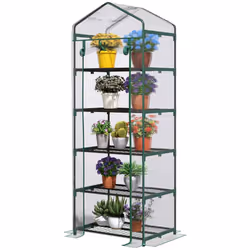 Outsunny 5 Tier Mini Greenhouse Grow House w/ Roll Up Door, Green