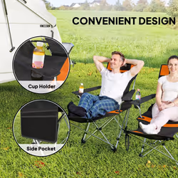 Outsunny Set of 2 Reclining Camping Chairs, Orange and Black