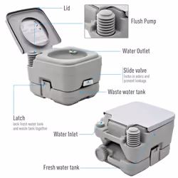 HOMCOM 10L Portable Travel Toilet Outdoor Camping with 2 Detachable Tanks Grey