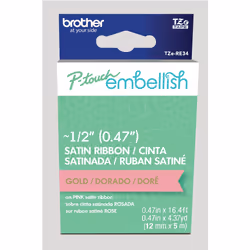Brother P-Touch Embellish Gold Print on Pink Satin Ribbon TZERE34 ~ Wide x ~13.1 Long for use with P-Touch Embellish Ribbon ...