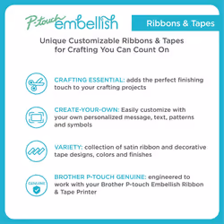 Brother P-Touch Embellish Gold Print on Pink Satin Ribbon TZERE34 ~  Wide x ~13.1 Long for use with P-Touch Embellish Ribbon & Tape Printer
