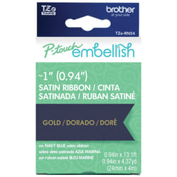 Brother P-Touch Embellish Gold Print on Navy Satin Ribbon TZE-RN54 - ~1"""" Wide x 13.1ft. Long (24mm x 4m/4.37yds)  TZERN54