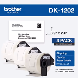 Brother DK-12023PK, White, Self-adhesive printer label, Die-cut label, Roll, Direct thermal, Permanent