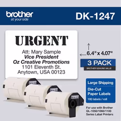 Brother DK-12473PK, White, Self-adhesive printer label, Die-cut label, Roll, Direct thermal, Permanent