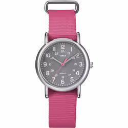 Timex Women's T2N834 Weekender Mid-Size Slip Thru Pink Nylon Strap Watch