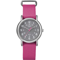 Timex Women's T2N834 Weekender Mid-Size Slip Thru Pink Nylon Strap Watch
