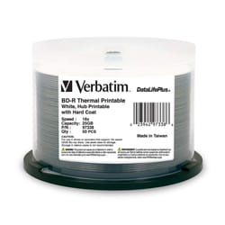 Verbatim BDR 25GB 16X DataLifePlus White Thermal Printable  Hub Printable  50pk Spindle  97338