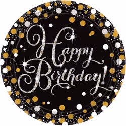Amscan 9900548, Plate, Round, Paper, Black, Gold, Silver, Image, 8 pc(s)