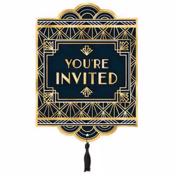 Amscan Glitz & Glam Jumbo Deluxe Invites Party Supplies 6"" X 8"" Black & Gold